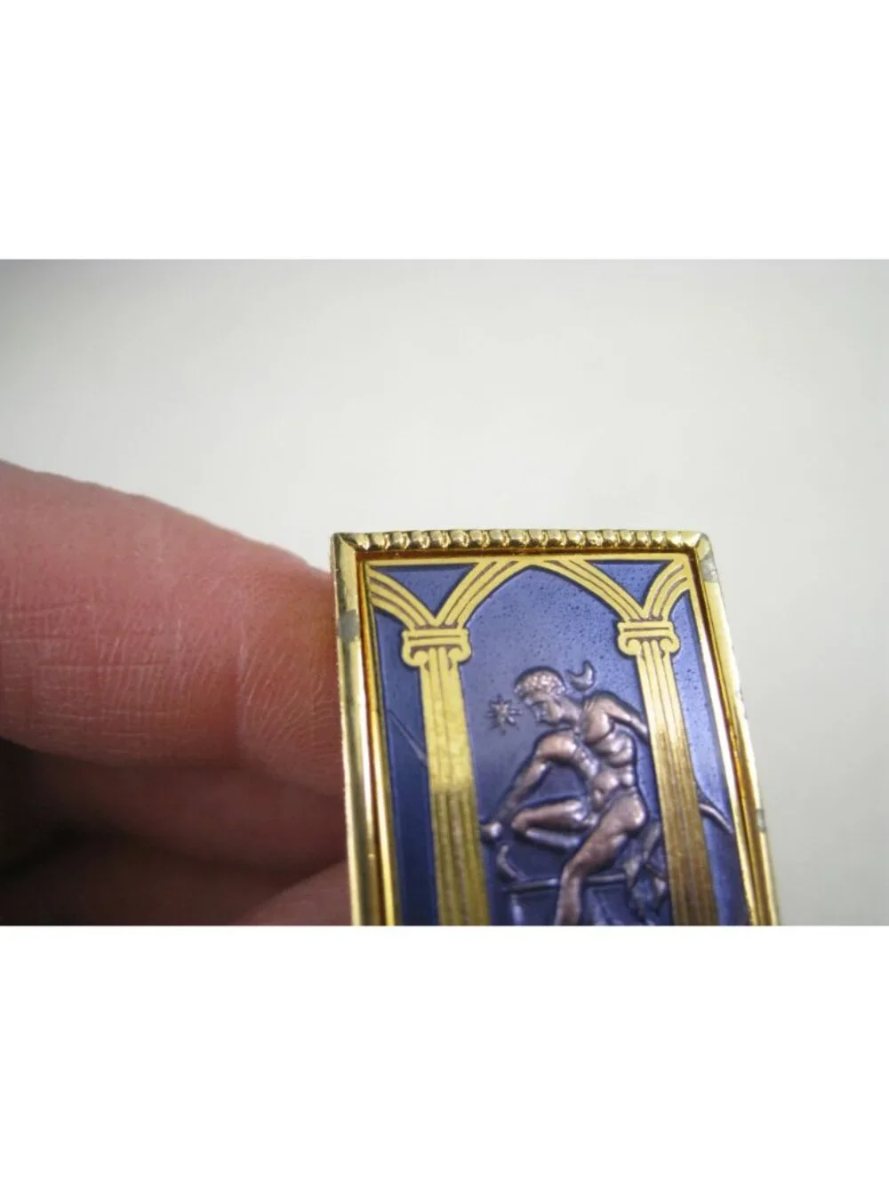 Vintage Swank Blue Enamel Gladiator Cuff Links Gold Tone Mid Century 1950s